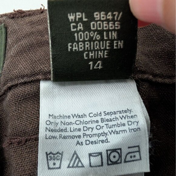 Eddie Bauer 100% Linen Pants Womens Size 14 Brown Casual Straight Leg Pockets - Picture 6 of 12